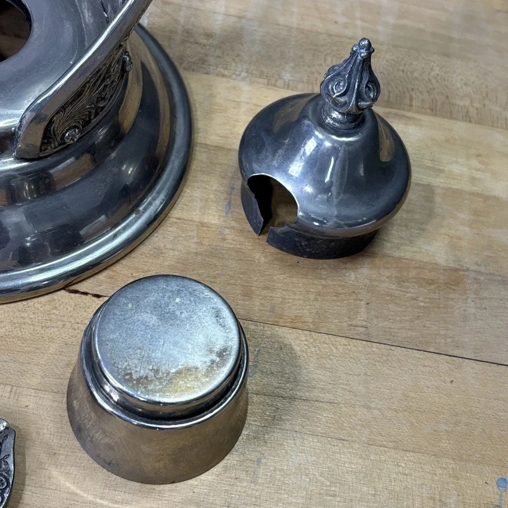 Vintage Silver Plated Carafe Warming Stand Parts Lot Victorian Art Nouveau Decor